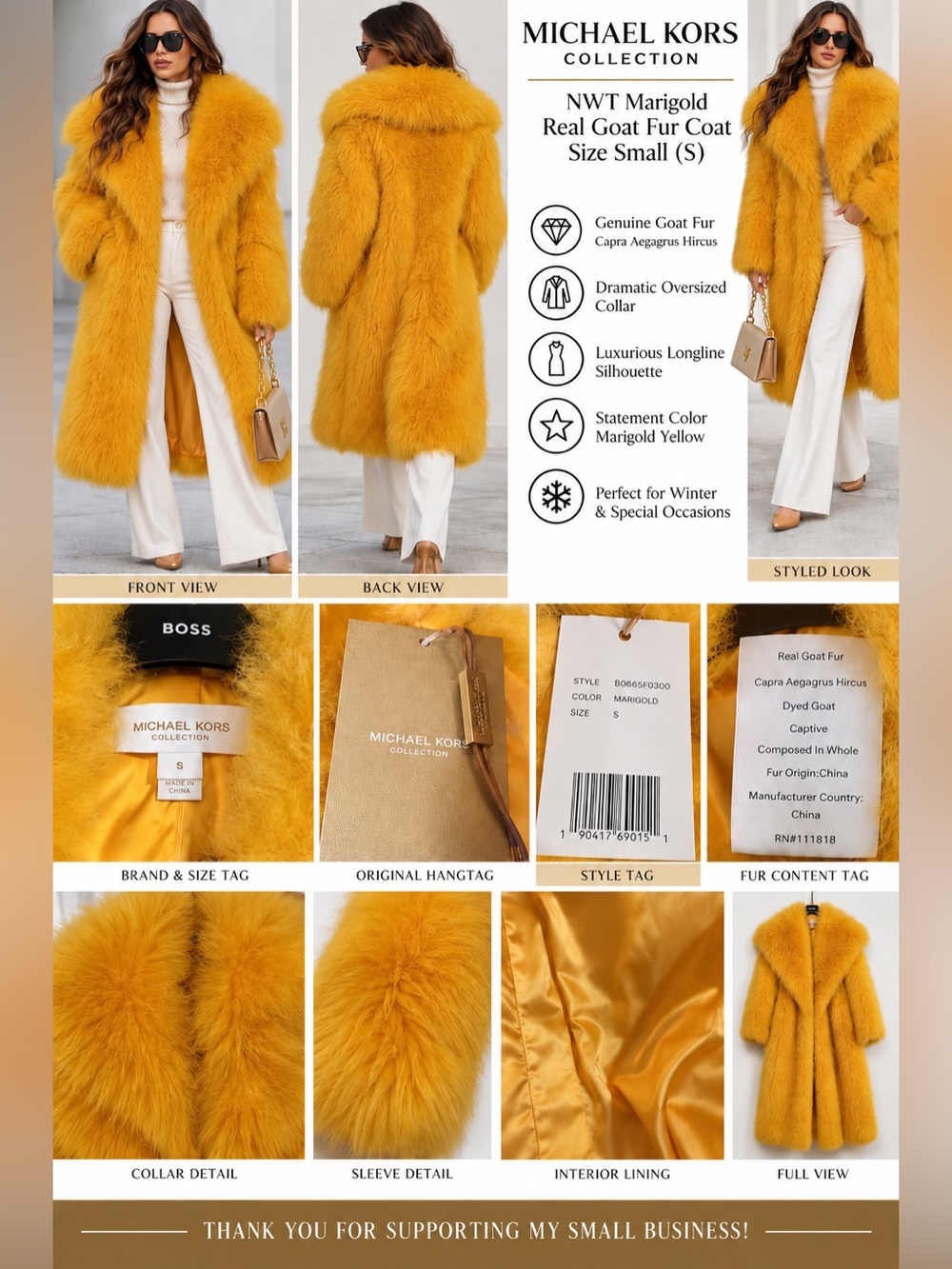 Michael Kors Collection NWT Marigold Real Goat Fur Coat Small